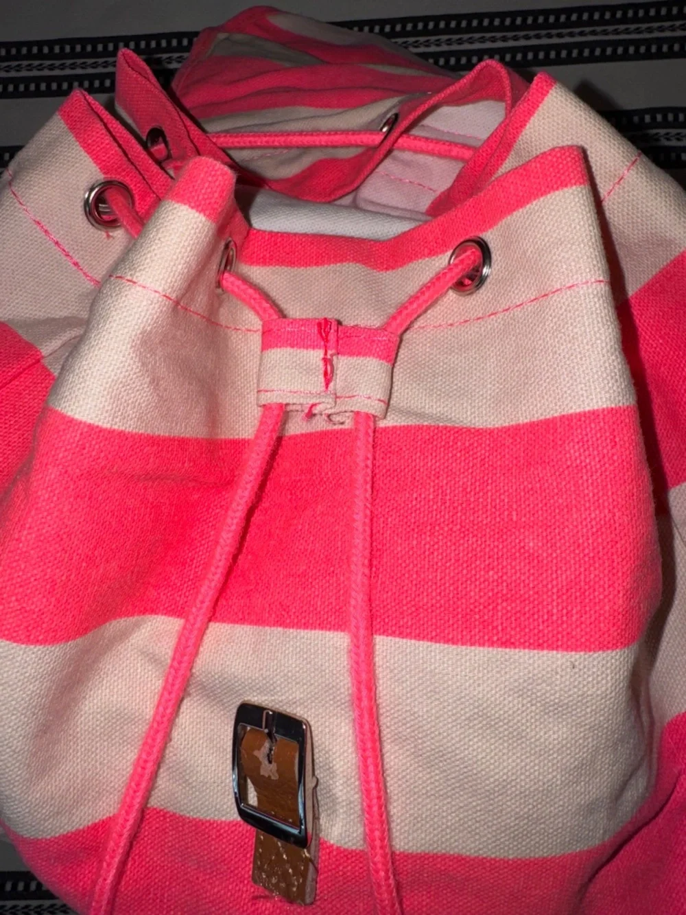 NWOT, Y2K PINK Victoria's Secret Neon Pink Striped Canvas Backpack, Vintage